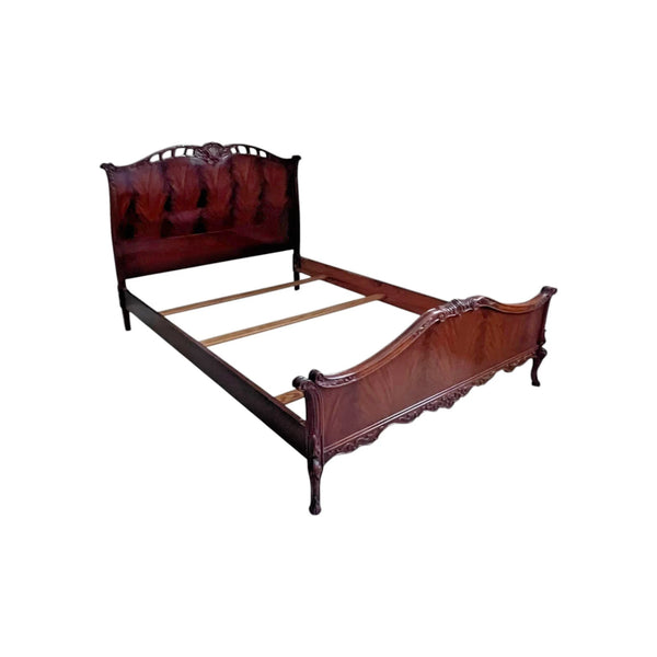 Vanleigh Attributed Early 1900s Flame Mahogany Carved bed Louis XV Style