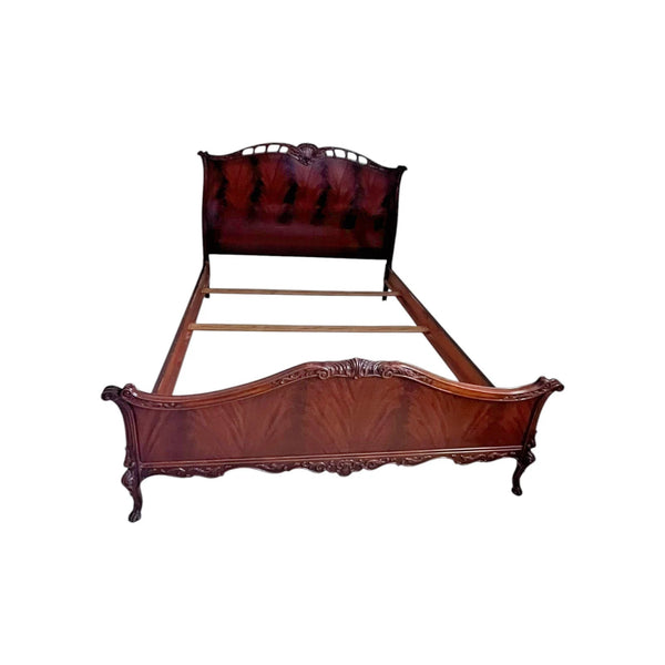 Vanleigh Attributed Early 1900s Flame Mahogany Carved bed Louis XV Style