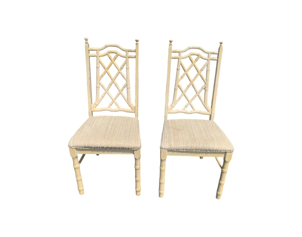 2 Fretwork Dining Chairs faux Bamboo Regency Chippendale Chinoiserie Four Boho
