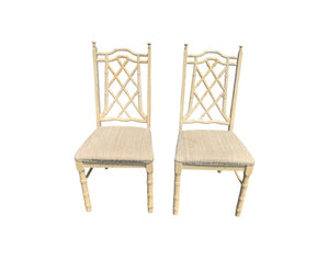 2 Fretwork Dining Chairs faux Bamboo Regency Chippendale Chinoiserie Four Boho