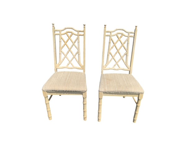 2 Fretwork Dining Chairs faux Bamboo Regency Chippendale Chinoiserie Four Boho