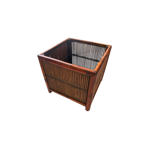 Vintage Burnt Bamboo Planter Basket 13" H