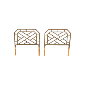 Pair of Rattan Chippendale Burnt bamboo Twin Headboards