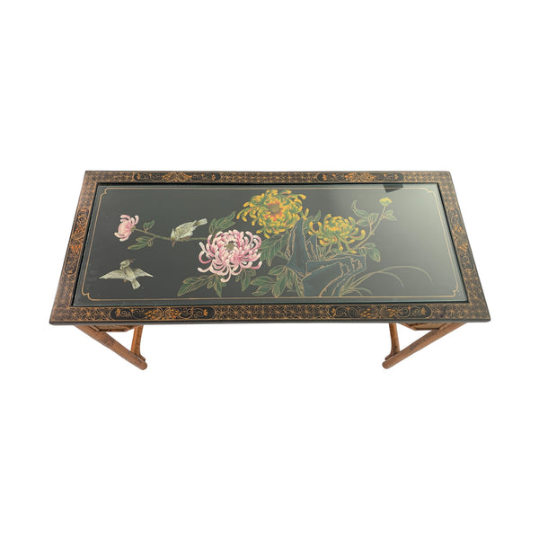 Chinoiserie Burnt Bamboo with hand painted lacquered top writing desk table