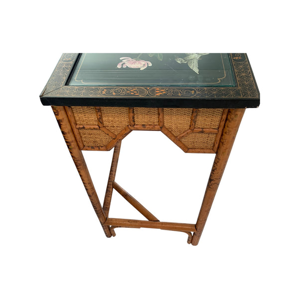 Chinoiserie Burnt Bamboo with hand painted lacquered top writing desk table