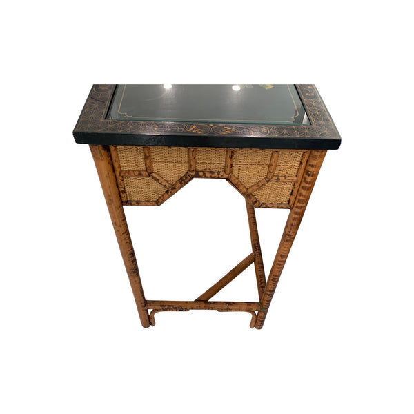 Chinoiserie Burnt Bamboo with hand painted lacquered top writing desk table