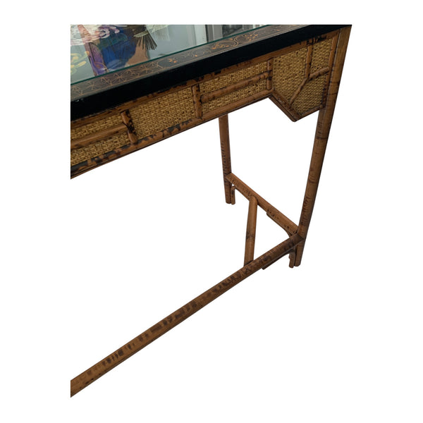 Chinoiserie Burnt Bamboo with hand painted lacquered top writing desk table