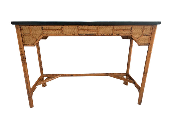 Chinoiserie Burnt Bamboo with hand painted lacquered top writing desk table