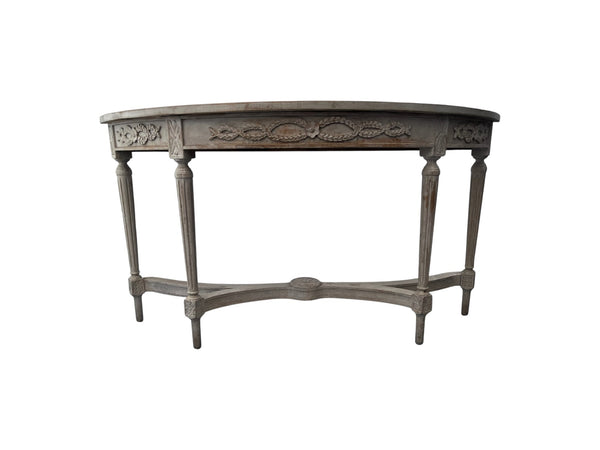Louis XVI Style half-moon-shaped console patinated wood distressed look