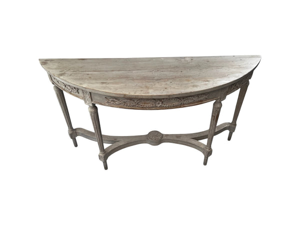 Louis XVI Style half-moon-shaped console patinated wood distressed look