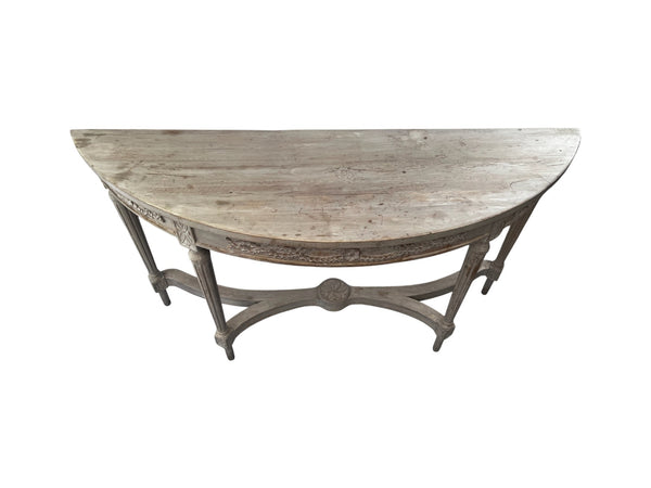 Louis XVI Style half-moon-shaped console patinated wood distressed look