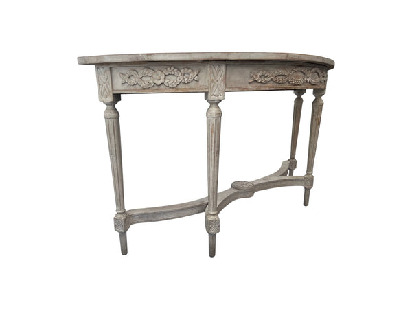 Louis XVI Style half-moon-shaped console patinated wood distressed look