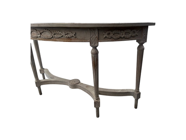 Louis XVI Style half-moon-shaped console patinated wood distressed look