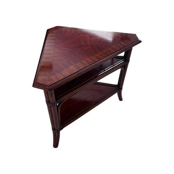 ETHAN ALLEN Collector's Classics 30" Banded Mahogany & Natural Rattan Accent Corner Table 13-8185