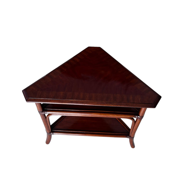 ETHAN ALLEN Collector's Classics 30" Banded Mahogany & Natural Rattan Accent Corner Table 13-8185