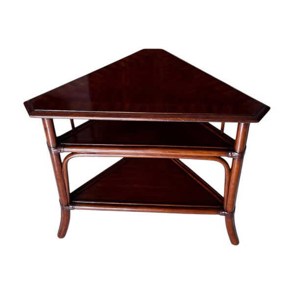 ETHAN ALLEN Collector's Classics 30" Banded Mahogany & Natural Rattan Accent Corner Table 13-8185