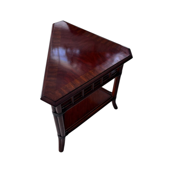 ETHAN ALLEN Collector's Classics 30" Banded Mahogany & Natural Rattan Accent Corner Table 13-8185