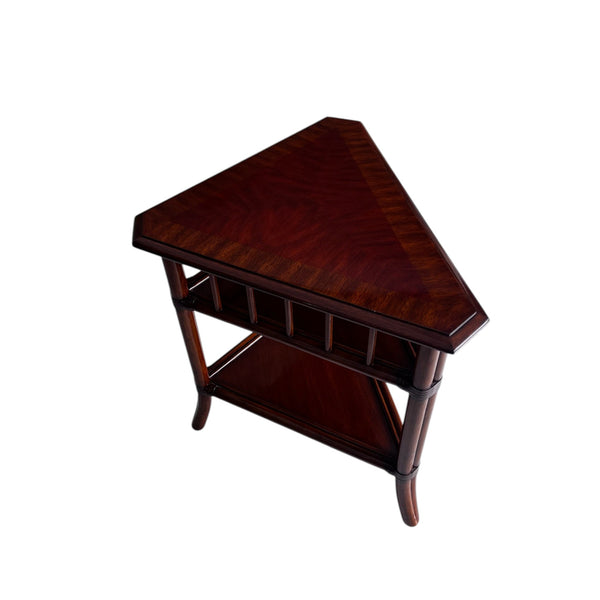 ETHAN ALLEN Collector's Classics 30" Banded Mahogany & Natural Rattan Accent Corner Table 13-8185
