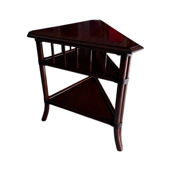 ETHAN ALLEN Collector's Classics 30" Banded Mahogany & Natural Rattan Accent Corner Table 13-8185