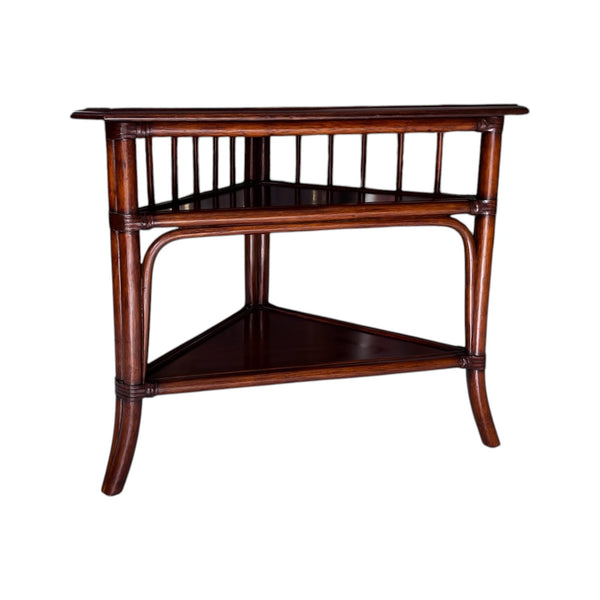 ETHAN ALLEN Collector's Classics 30" Banded Mahogany & Natural Rattan Accent Corner Table 13-8185