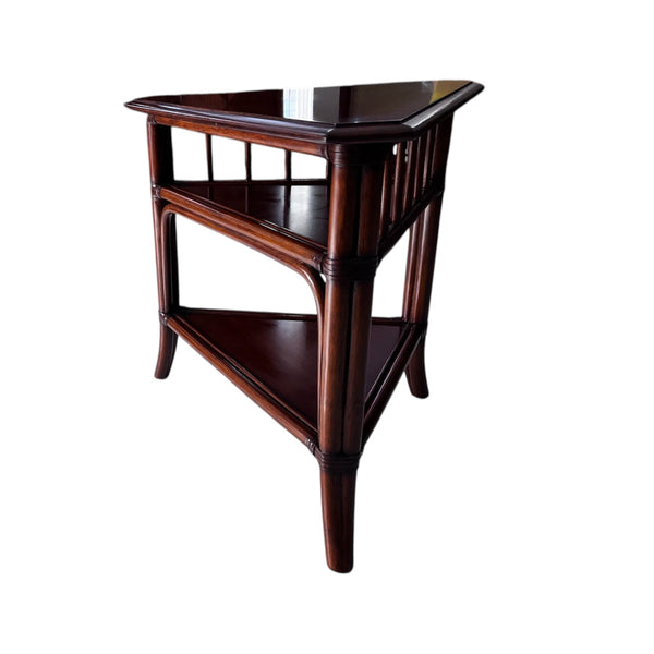 ETHAN ALLEN Collector's Classics 30" Banded Mahogany & Natural Rattan Accent Corner Table 13-8185