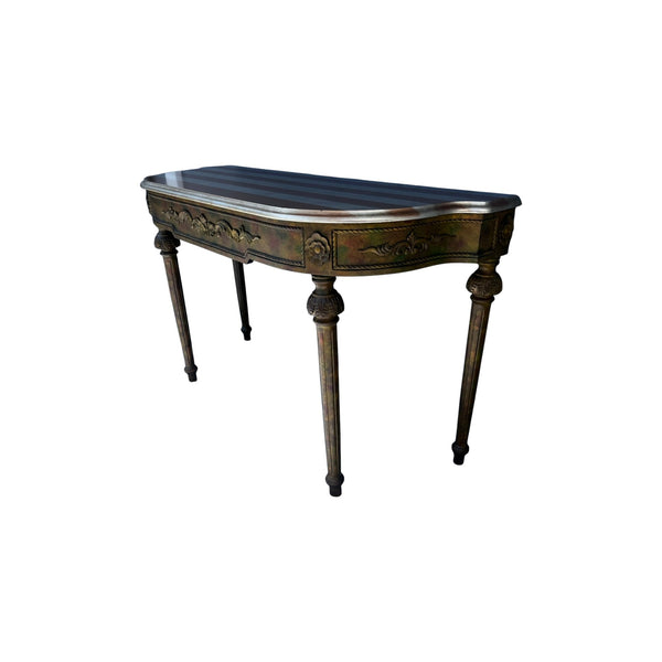 Vintage French Louis XVI Style Verdigris golden Demilune Console Table