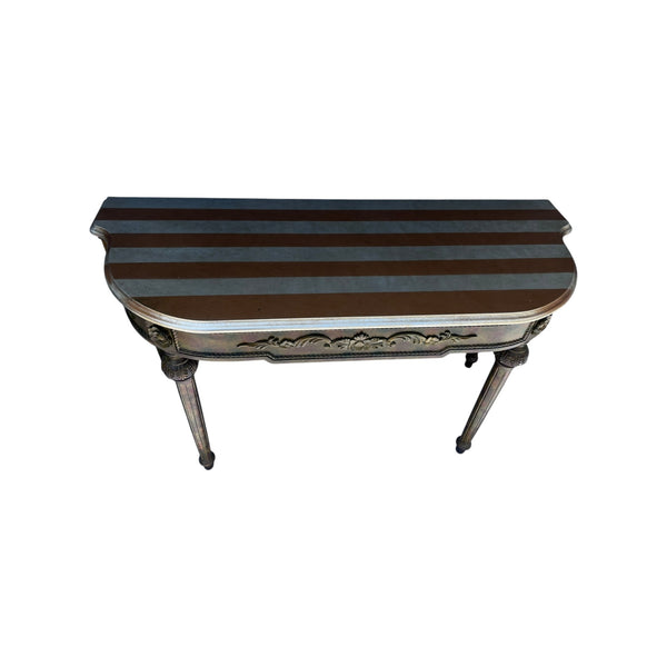 Vintage French Louis XVI Style Verdigris golden Demilune Console Table