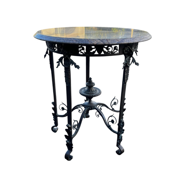 Antique French Louis XIV Style Bronze &amp; Marble Round End Tab
