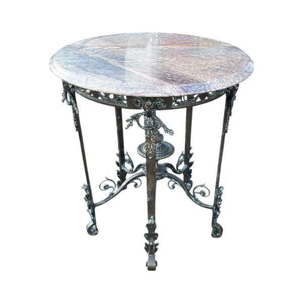 Antique French Louis XIV Style Bronze &amp; Marble Round End Tab
