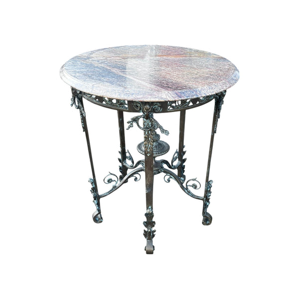 Antique French Louis XIV Style Bronze &amp; Marble Round End Tab