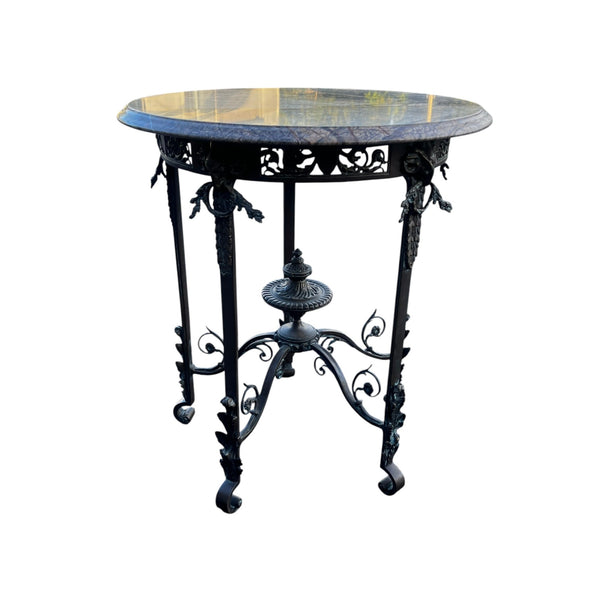 Antique French Louis XIV Style Bronze &amp; Marble Round End Tab