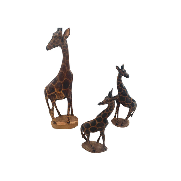 Vintage Kenyan handmade Jacaranda wood giraffe figurines set