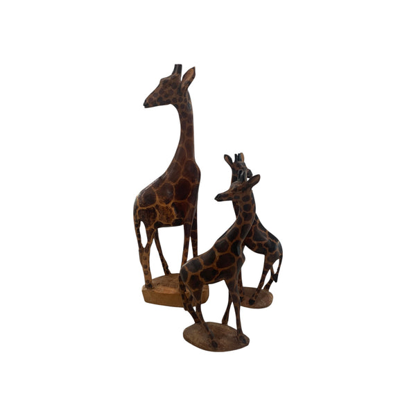 Vintage Kenyan handmade Jacaranda wood giraffe figurines set