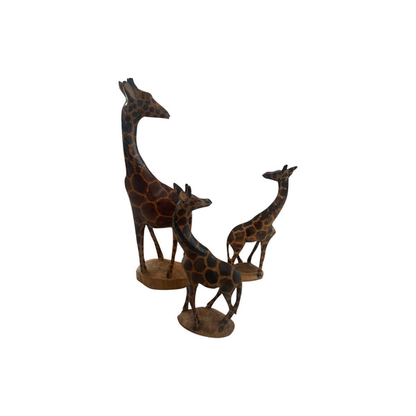 Vintage Kenyan handmade Jacaranda wood giraffe figurines set