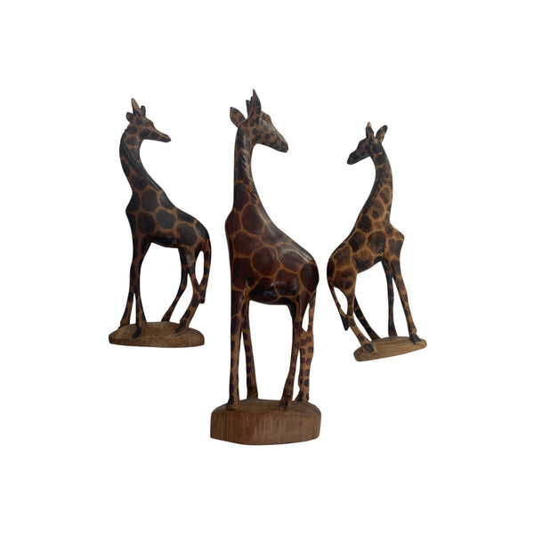 Vintage Kenyan handmade Jacaranda wood giraffe figurines set