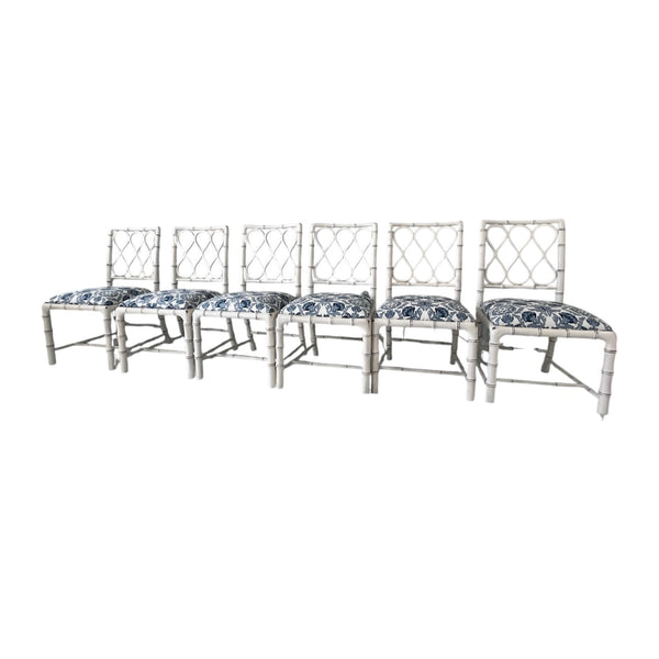 Theodore Alexander Claydon Cream Trellis Faux Bamboo Dining Chairs lot of 6