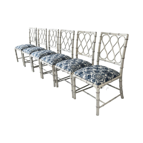 Theodore Alexander Claydon Cream Trellis Faux Bamboo Dining Chairs lot of 6