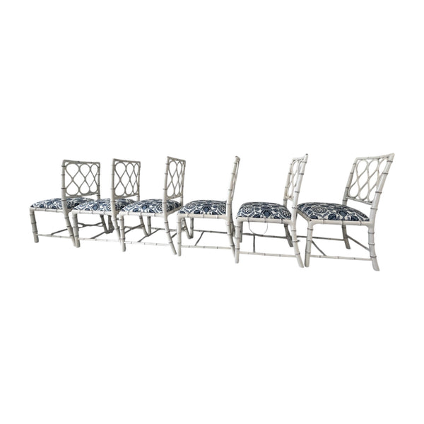 Theodore Alexander Claydon Cream Trellis Faux Bamboo Dining Chairs lot of 6
