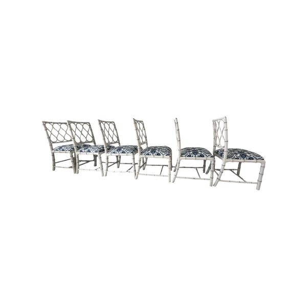 Theodore Alexander Claydon Cream Trellis Faux Bamboo Dining Chairs lot of 6