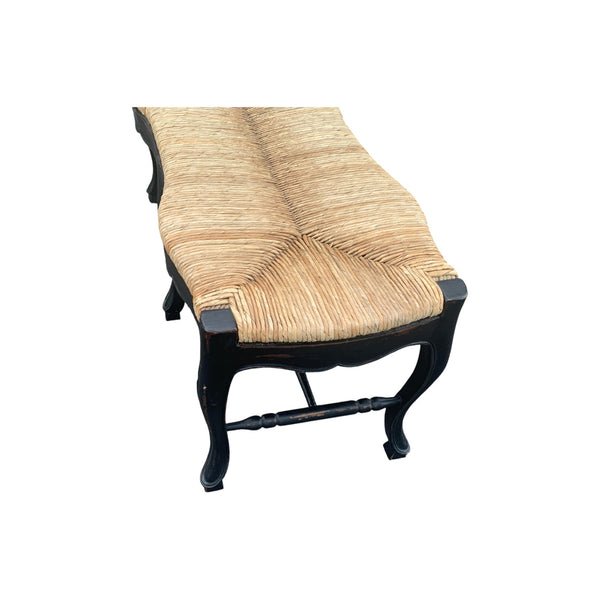 Late 20th Century Italian Style Black Rush Seat Bench