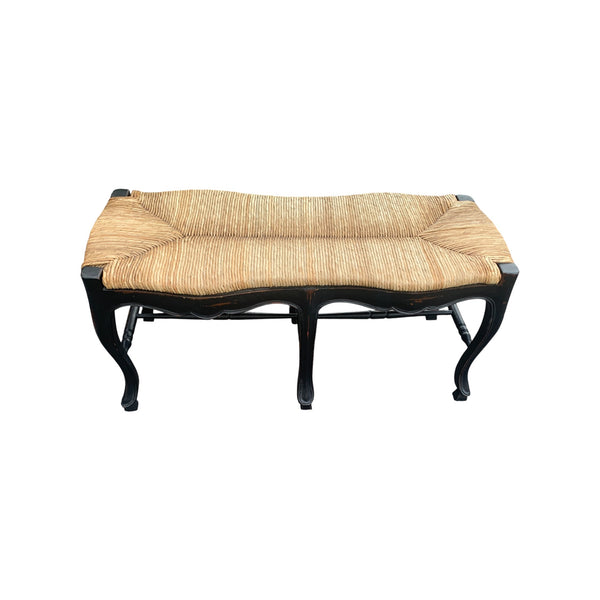 Late 20th Century Italian Style Black Rush Seat Bench