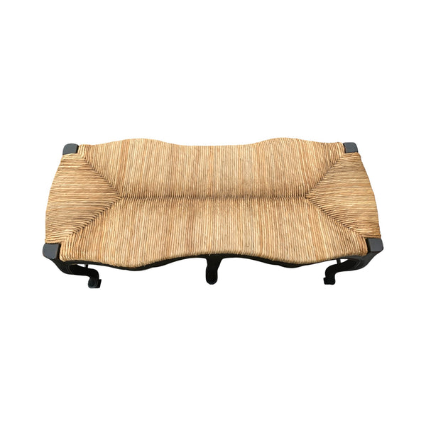 Late 20th Century Italian Style Black Rush Seat Bench