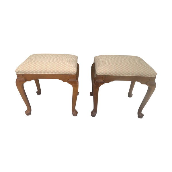 Ethan Allen Queen Anne Style Maple Benches or Stools - A Pair
