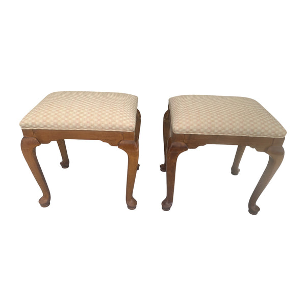 Ethan Allen Queen Anne Style Maple Benches or Stools - A Pair