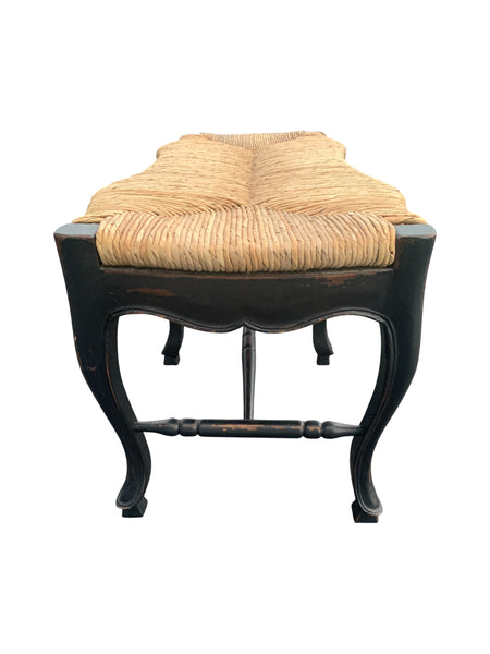 Late 20th Century Italian Style Black Rush Seat Bench