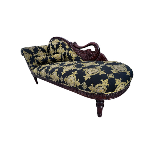 Mid 20th Century Empire Revival Swan Chaise Lounge With Carved Detailing wood
