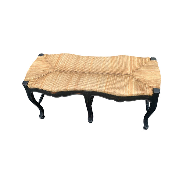 Late 20th Century Italian Style Black Rush Seat Bench