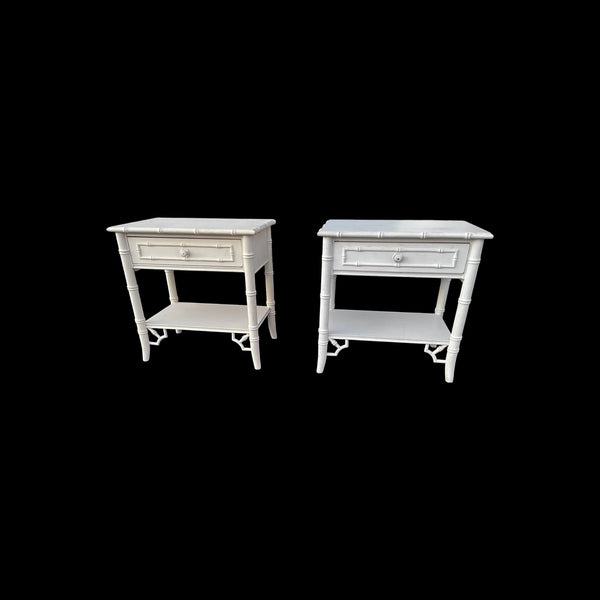 Pair of Thomasville Allegro Fretwork Faux Bamboo Nightstands