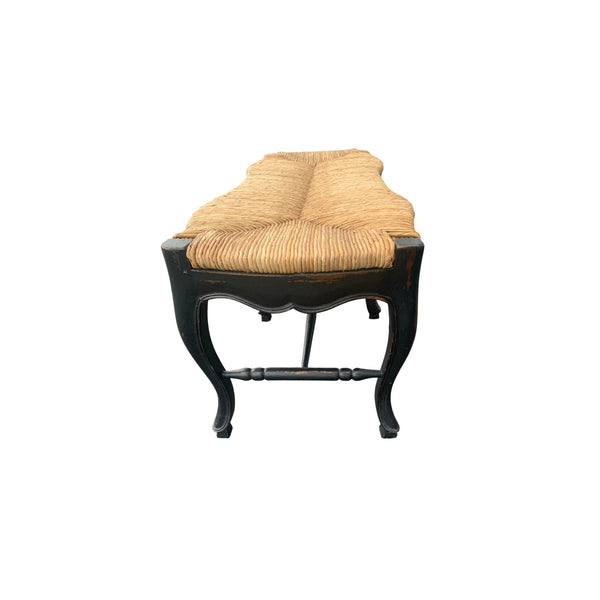 Late 20th Century Italian Style Black Rush Seat Bench