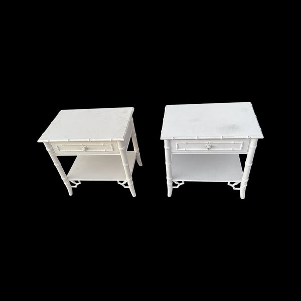 Pair of Thomasville Allegro Fretwork Faux Bamboo Nightstands